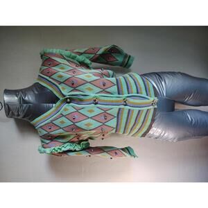 Vintage CardiganSweater mint green pink 70s Academia Preppy Grandpa Retro